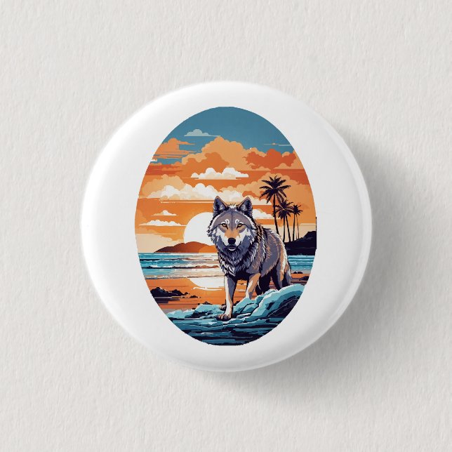 Wolf on the Beach 1 Inch Round Button (Front)