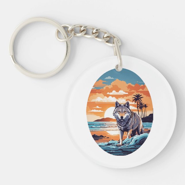Wolf on the Beach Keychain (Front)