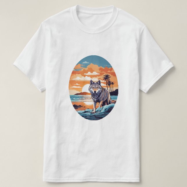 Wolf on the Beach T-Shirt (Design Front)