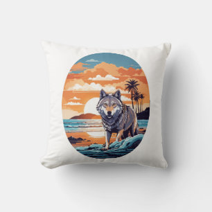 Wolf on the Beach Throw Pillow