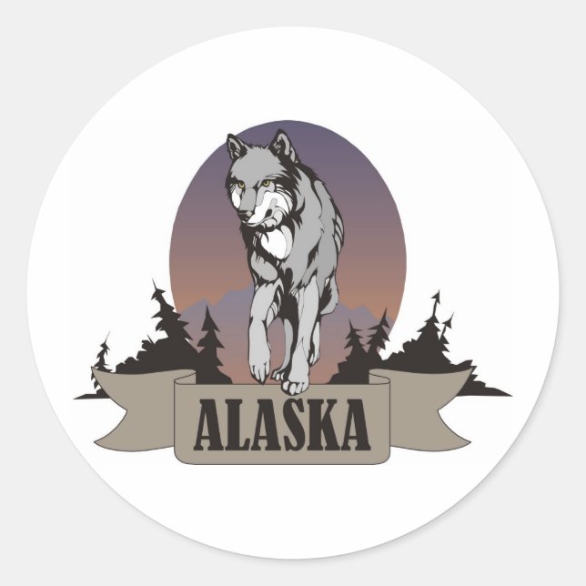 Wolf or coyote among pine trees in Alaska Classic Round Sticker (Front)