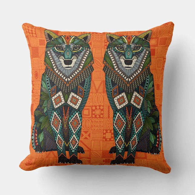 wolf orange geo throw pillow (Front)