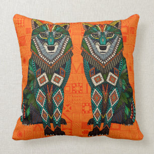 wolf orange geo throw pillow