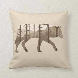 Wolf Outdoors with Trees and Mountains Pillow