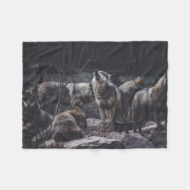 Wolf Pack Fleece Blanket (Front (Horizontal))