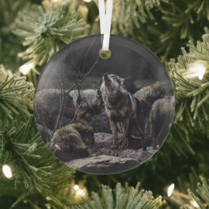 Wolf Pack Glass Ornament