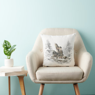 Wolf Pack Howling Winter Song Chorus Animal Art Throw Pillow