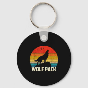 Wolf pack howling wolves lovers vintage sunset mem keychain