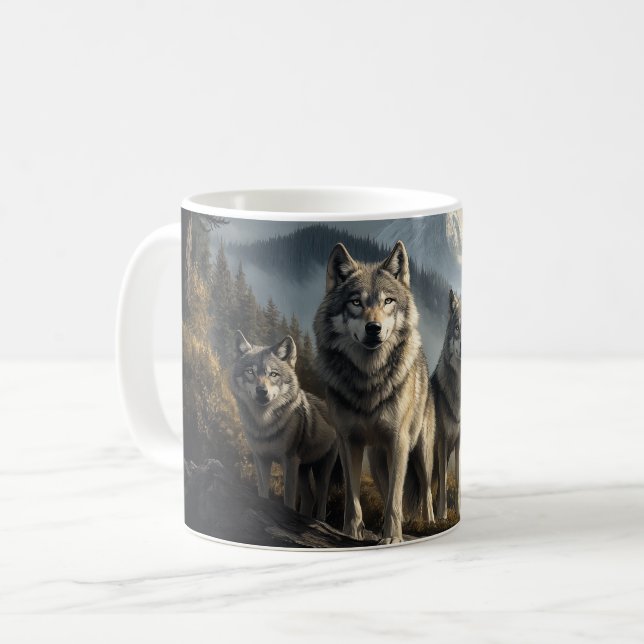 Wolf Pack in Mountain Landscape Coffee Mug (Front Left)