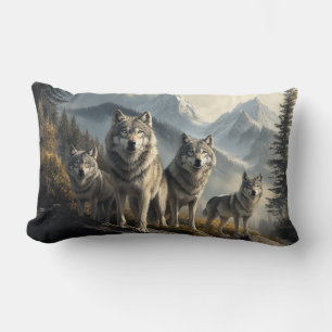 Wolf Pack in Mountain Landscape Lumbar Pillow