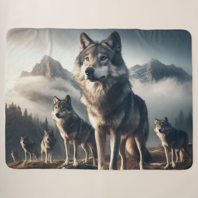 Wolf Pack in Mountains Sherpa Blanket (Front (Horizontal))