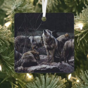 Wolf Pack Metal Ornament