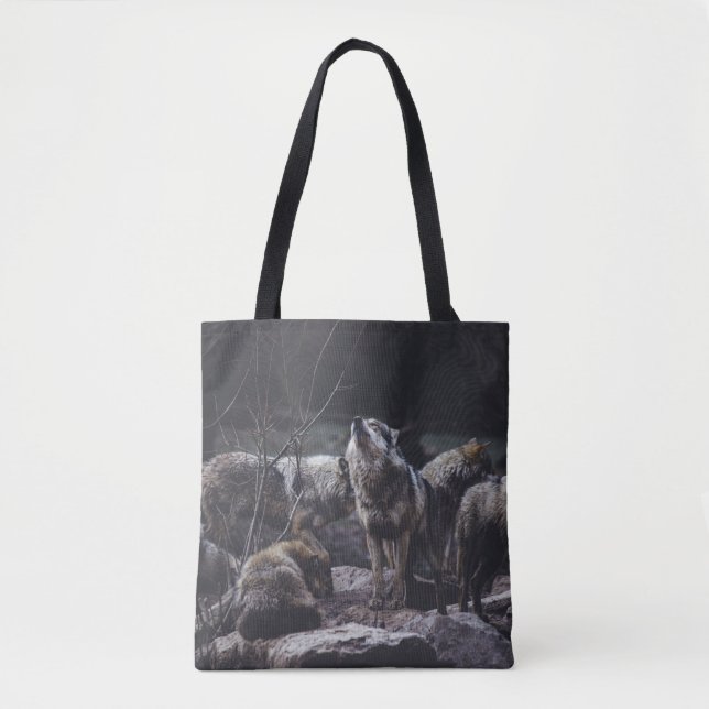 WOLF PACK ON ROCK FORMATION TOTE BAG (Front)