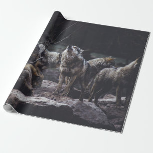 WOLF PACK ON ROCK FORMATION WRAPPING PAPER