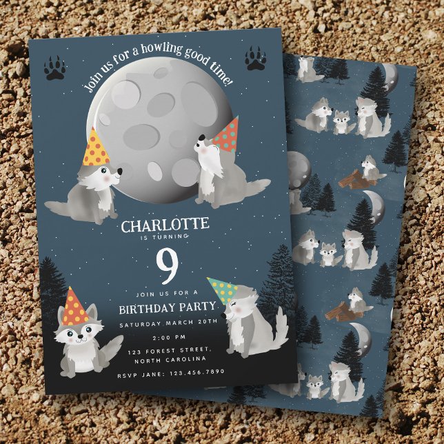 Wolf Pack Woodland Moon Howling Birthday Party Invitation (Wolf Pack Woodland Moon Howling Birthday Party Invitation)