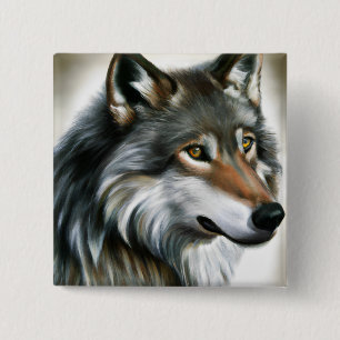 Wolf Painting 2 Inch Square Button