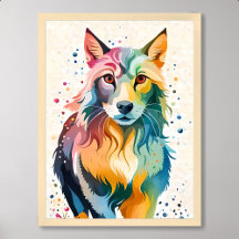 wolf painting cute dog colourful wildlife rainbow