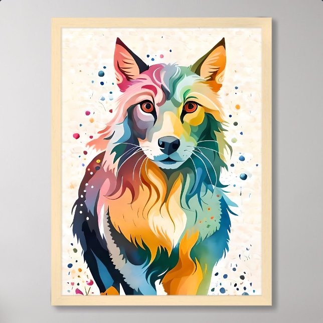 wolf painting cute dog colourful wildlife rainbow poster (wolf painting cute dog colorful wildlife rainbow)