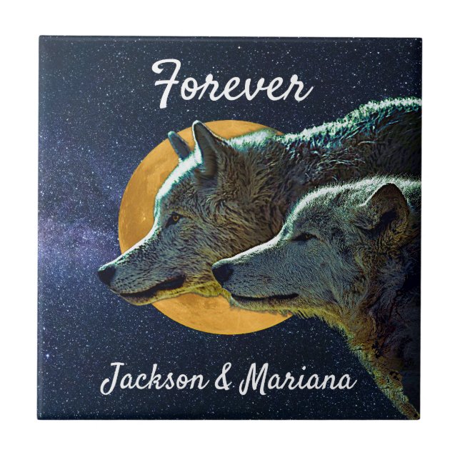 Wolf Pair and Full Moon  Tile (Front)