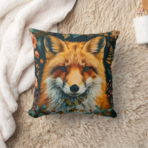 Wolf Pattern Vintage Forest Floral Garden Throw Pillow
