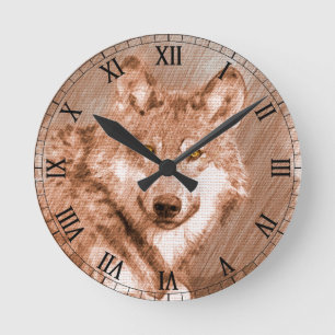 Wolf Pencil Sketch Image Art Round Clock