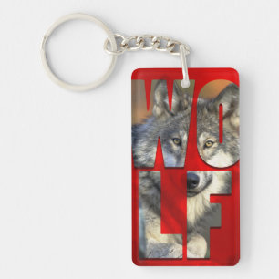 Wolf Photograph Wildlife Nature Red Typography Keychain