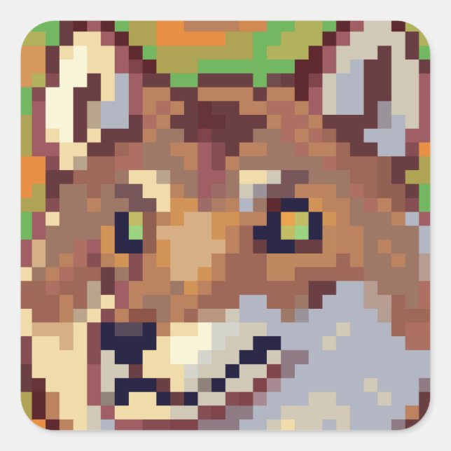 Wolf, Pixelart Pixel Art Square Sticker (Front)
