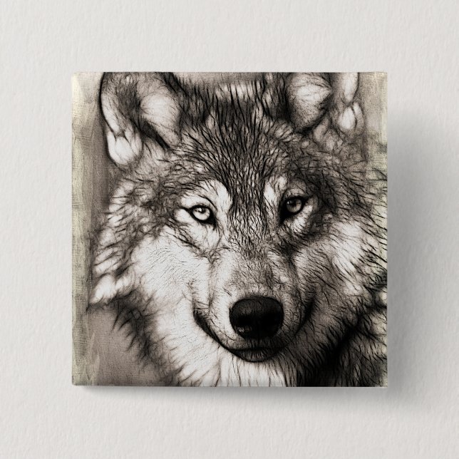 Wolf portrait 2 inch square button (Front)