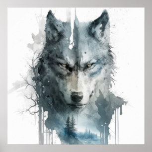 Wolf Portrait Animal Painting Wildlife Forest Poster
