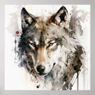 Wolf Portrait Animal Painting Wildlife Forest Poster