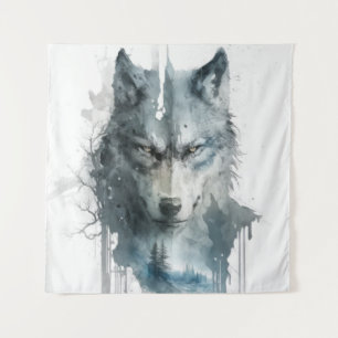 Wolf Portrait Animal Painting Wildlife Forest Tapestry