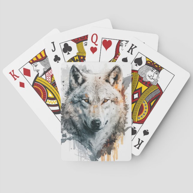 Wolf Portrait Animal Painting Wildlife Outdoors  Playing Cards (Back)
