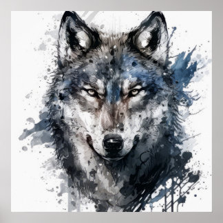 Wolf Portrait Animal Painting Wildlife Outdoors  Poster