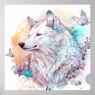 Wolf Portrait Animal Painting Wildlife Outdoors Poster