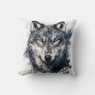 Wolf Portrait Animal Painting Wildlife Outdoors  Throw Pillow