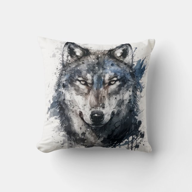 Wolf Portrait Animal Painting Wildlife Outdoors  Throw Pillow (Front)