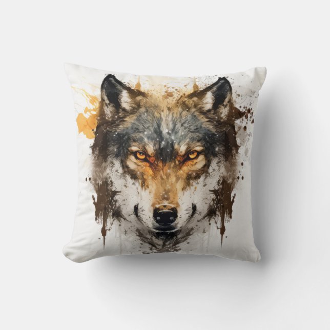 Wolf Portrait Animal Painting Wildlife Outdoors  Throw Pillow (Front)