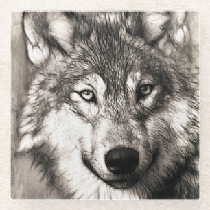 Wolf portrait glass coaster