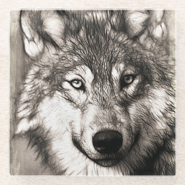 Wolf portrait glass coaster (Front)