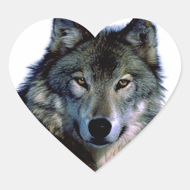 Wolf Portrait Heart Sticker (Front)