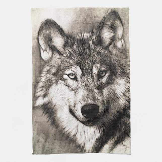 Wolf portrait kitchen towel (Vertical)