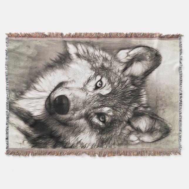 Wolf portrait throw blanket (Front)