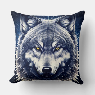 Wolf Portrait with Intense Golden Eyes Throw Pillow