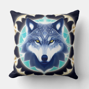 Wolf Portrait with Intense Golden Eyes Throw Pillow
