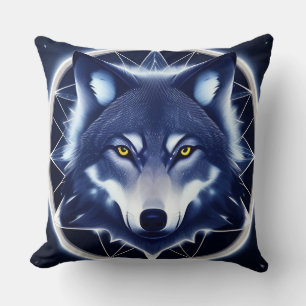 Wolf Portrait with Intense Golden Eyes Throw Pillow