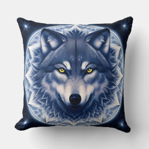 Wolf Portrait with Intense Golden Eyes Throw Pillow
