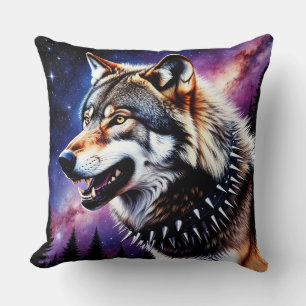 Wolf Portrait with Intense Golden Eyes Throw Pillow