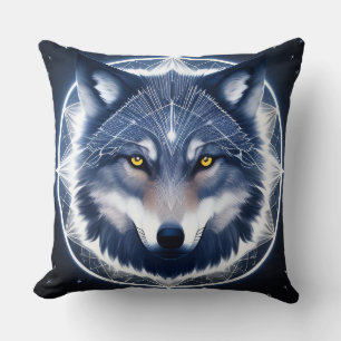 Wolf Portrait with Intense Golden Eyes Throw Pillow