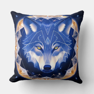 Wolf Portrait with Intense Golden Eyes Throw Pillow