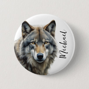 Wolf Portrait Your Name Custom Handwriting 2 Inch Round Button